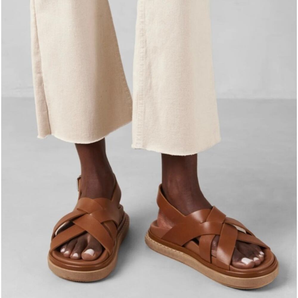 Alohas Trunca Strappy Slingback Sandals Tan Leather EU39/US8-8.5 Resort Modern